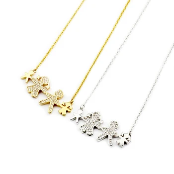 

10pcs Lovely Boy And Girl Hand In Hand Boho Pendant Necklace Gifts For Couple Family Jewelry Long Chain Friendship Charms Kolye