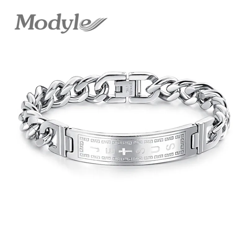 Модные панк браслеты с крестом Иисуса, браслеты из нержавеющей стали, мужские ювелирные изделия, мужской очаровательный браслет, двойная ручная цепочка, мужской браслет