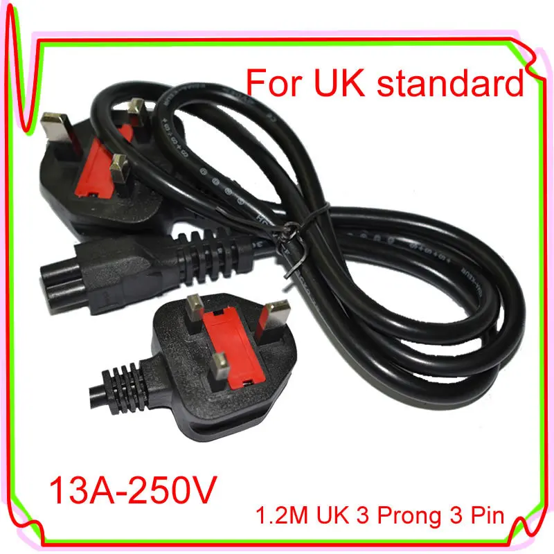 1.2M UK 3 Prong 3 Pin AC 13A 250V AC Laptop Power Cord Adapter Cable