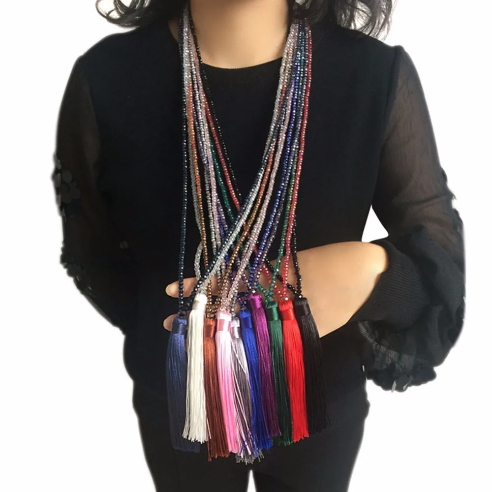 Women's Sweater Chain Tassel Necklace Colorful Beaded Beads Chains