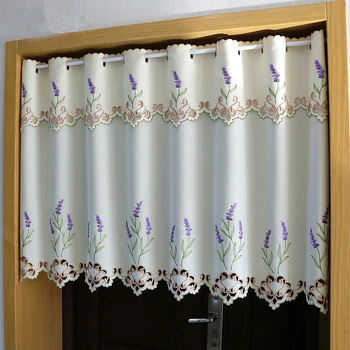 

Half-curtain Purple Lavender Flower Embroidery Hollow Lace Coffee Curtain Translucent Hem Tulle Curtain for Kitchen Cabinet Door