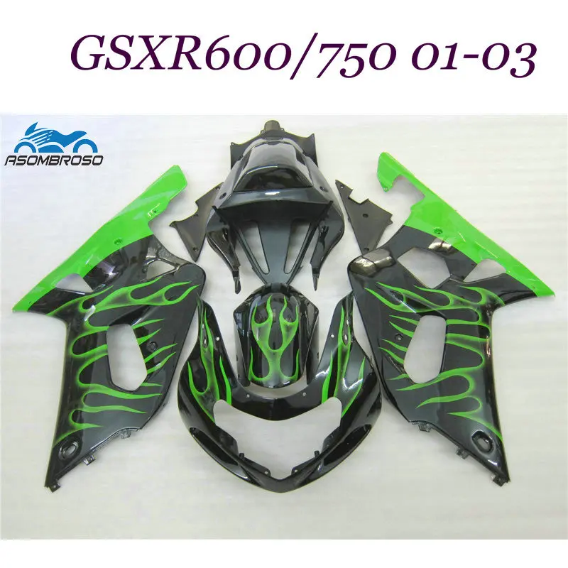

Custom Fairings kit For Suzuki 2002 2003 GSXR600 GSXR750 GSX R600 01 02 03 GSX R750 Motorcycle green flames body Fairing Kits