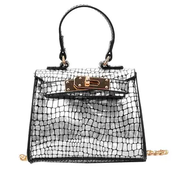 

Children Girl Fashion Crocodile Print Faux Leather Tote Crossbody Shoulder Bag