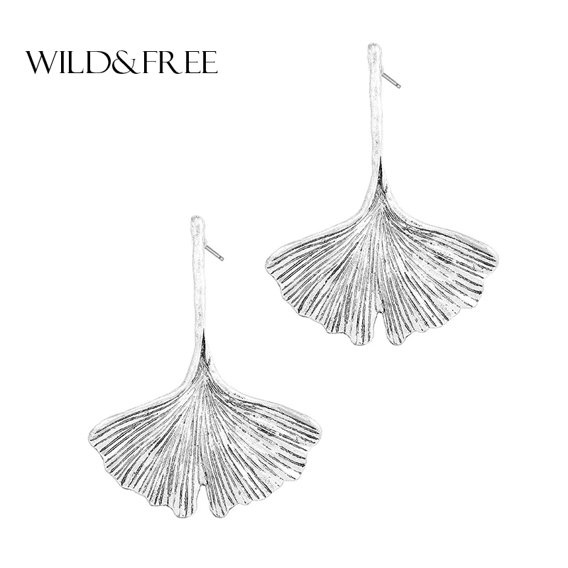 

Wild&Free New Design Women Antique Silver Leaves Drop Earrings Fashion Jewelry Summer Plant Earrings Accessories Gift Wholesale