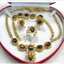 Натуральный Красный/с зелёными камнями/Синий Циркон/ожерелье с тигровым глазом браслет кольцо серьги с тонким покрытием Свадебные широкие часы крылья королева