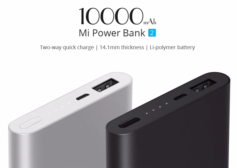 Xiaomi power Bank 2 10000 мАч Внешняя батарея с поддержкой 18 Вт Быстрая зарядка ультра тонкий для мобильных телефонов Быстрая зарядка один USB