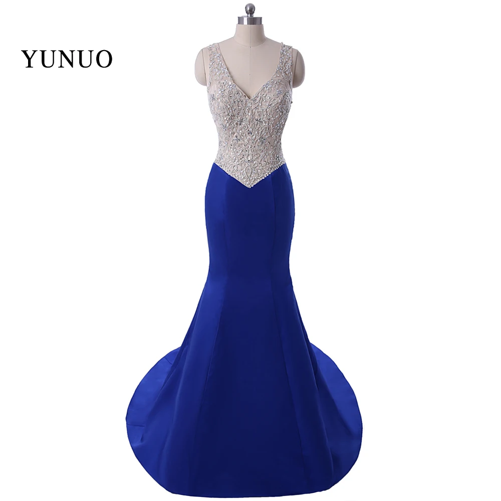 Real Photos Evening Dresses 2018 Sweetheart Beading Royal Blue Chiffon