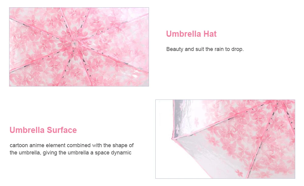 Fancytime прозрачный зонтик для женщин детский 3-складной Романтический зонтик солнечный и дождливый классический узор с Сакурой зонтик