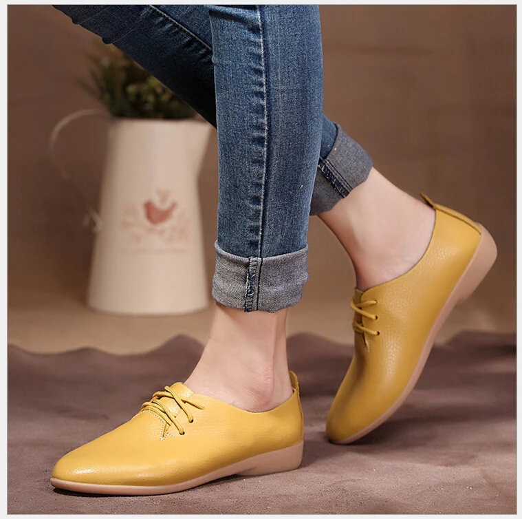 Women Genuine Leather Oxford Shoes Pointed Toe Casual Nurse Shoes Spring Autumn Flat shoes Loafers