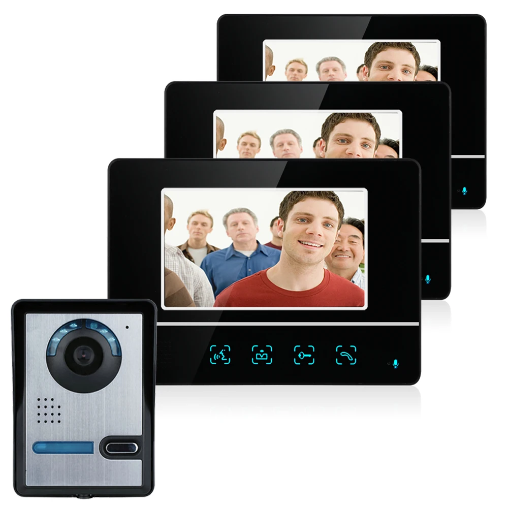 7 Inch TFT Touch Screen Color LCD Video Door Phone Wired Video Intercom 3 Monitor Doorbell Intercom system