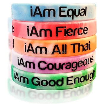 

300PCS i am equal fierce all that courageous good enough wristband silicone bracelets free shipping by FEDEX