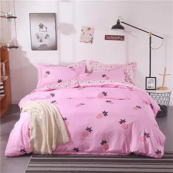 

Brief Style Polyester bedding Sets Queen Twin Size Blanket Cover Set Sanding Fabric Cartoon Pineapple Printing pink Bed Linens