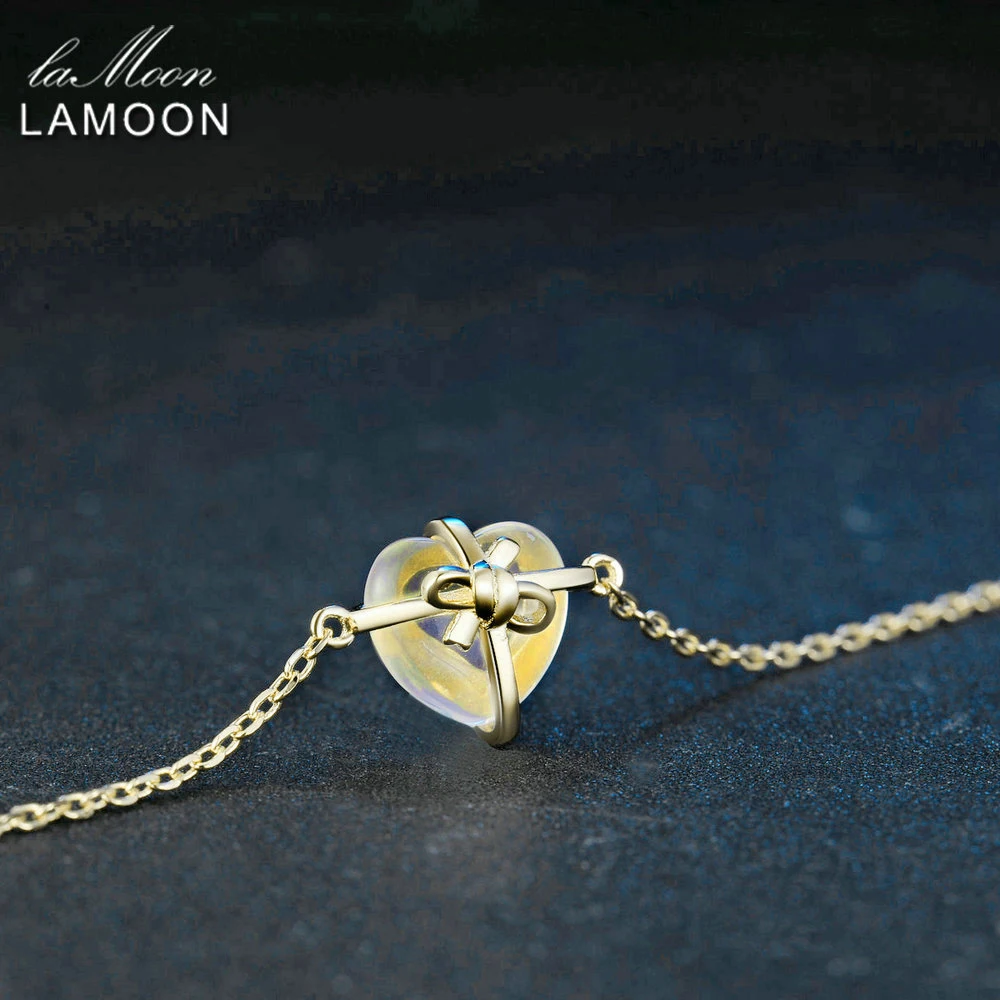 Lamoon Romantic Heart Natural Citrine 925 Sterling Silver Jewelry Chain Charm Bracelet S925 LMHI048