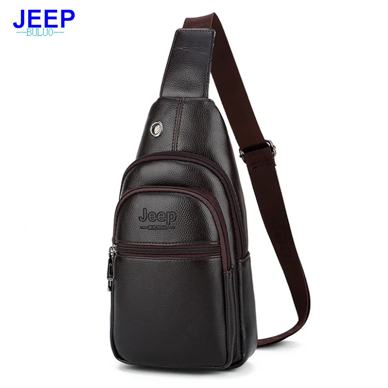 

JEEP Sulppai Men Chest Bag with Fashion USB Chest Bag High Quality Leather Men Waist Bag Men Usb Crossbody Bags