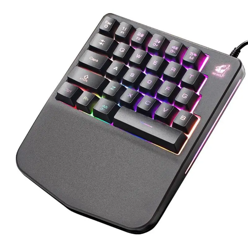 

K11 Wired LED Backlit USB Ergonomic Single Hand Keypad Gaming Mechanical Keyboard for PC Tablet Desktop 28 Keys