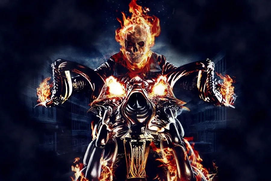 Ghost Rider Motor Api Tengkorak Poster Kain Sutra Cetak Dinding