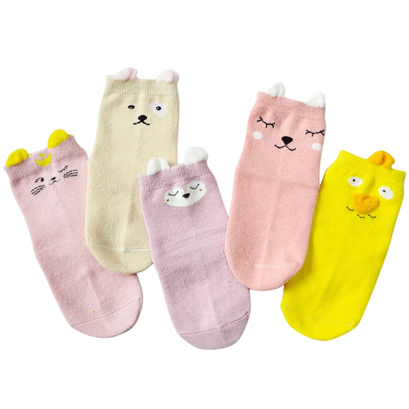 5 пара/лот; носки для малышей; детские носки для мальчиков и девочек; От 1 до 10 лет носки с рисунками животных; милые носки; InfantM1 - Цвет: Бежевый