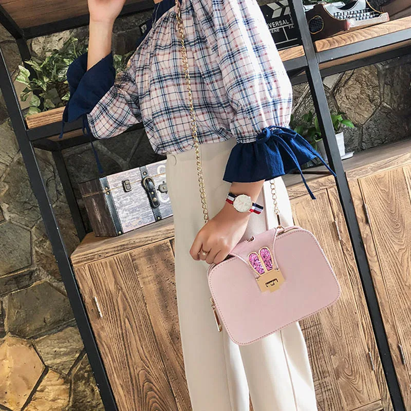 Women Handbags Casual Rabbit Ear Crossbody Shoulder Bags Fashion Chain Designer PU Leather Metal Lock Mini Square Bag SS0417 (23)