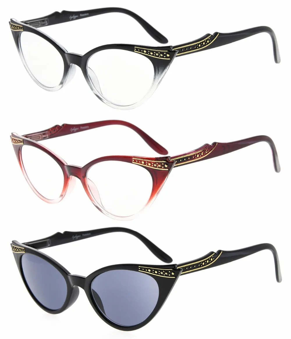 R914 Eyekepper женские 3 пары очки женские Винтаж кошачий глаз очки