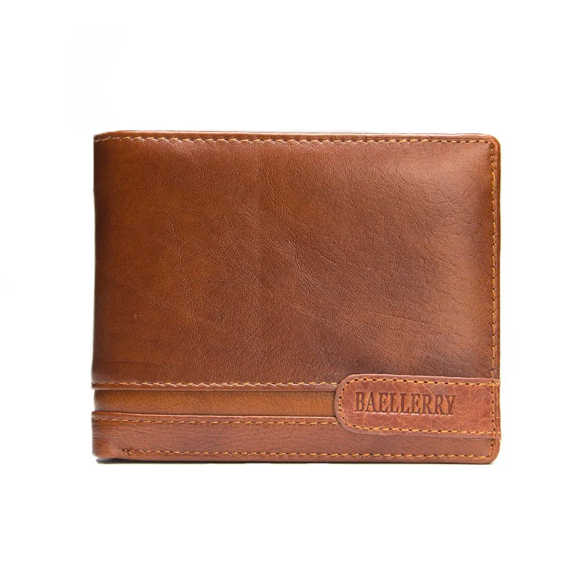 

Brand Baellerry Vintage Genuine Leather Men Short Wallet Coin Purse Male Money Billfold Pocket Card Holder Clips Top Cow Leather