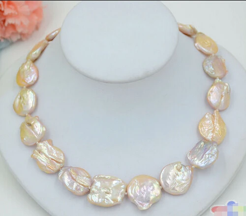 

Wholesale FREE SHIPPING >>> P4759 18" 22mm pink BAROQUE coin KESHI REBORN PEARL NECKLACE