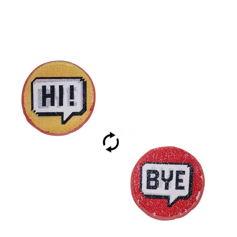 

ShinEquin Letters 200mm HI! BYE AB flip the double sided Patches for clothing Reversible change color sequins Patch T-shirt Girl