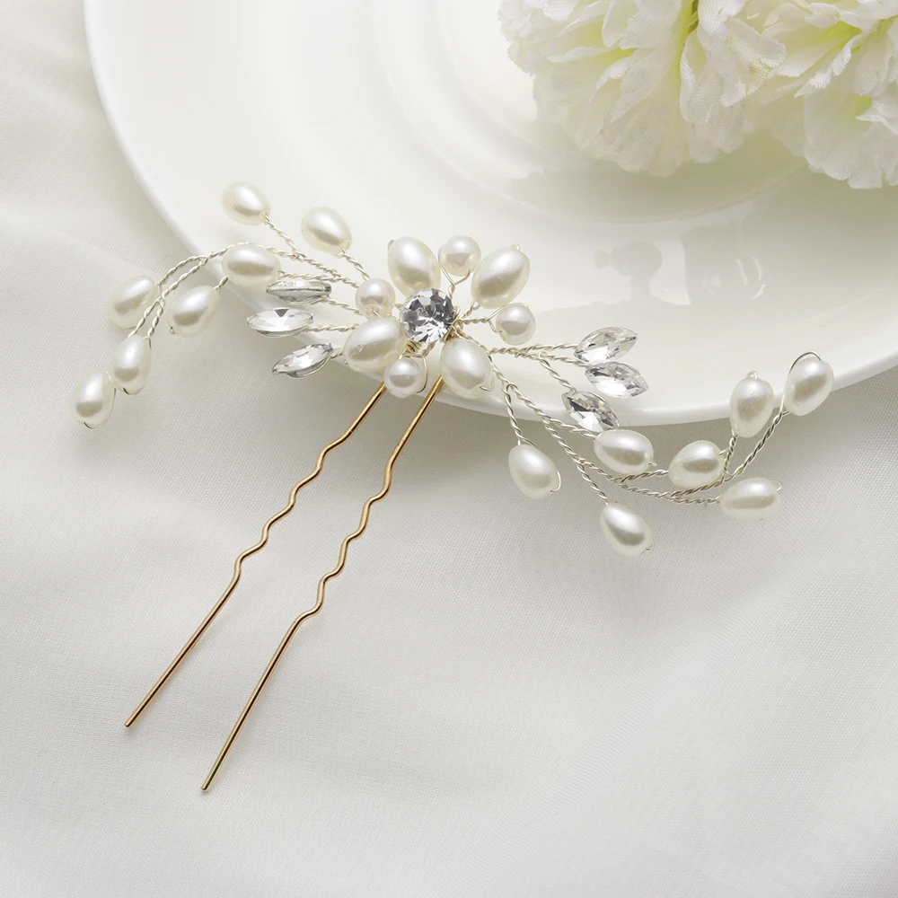 1PC Elegant Bridal Wedding Party Crystal Pearl Hair Pins Flower Handmade Hairpins Charm Hair