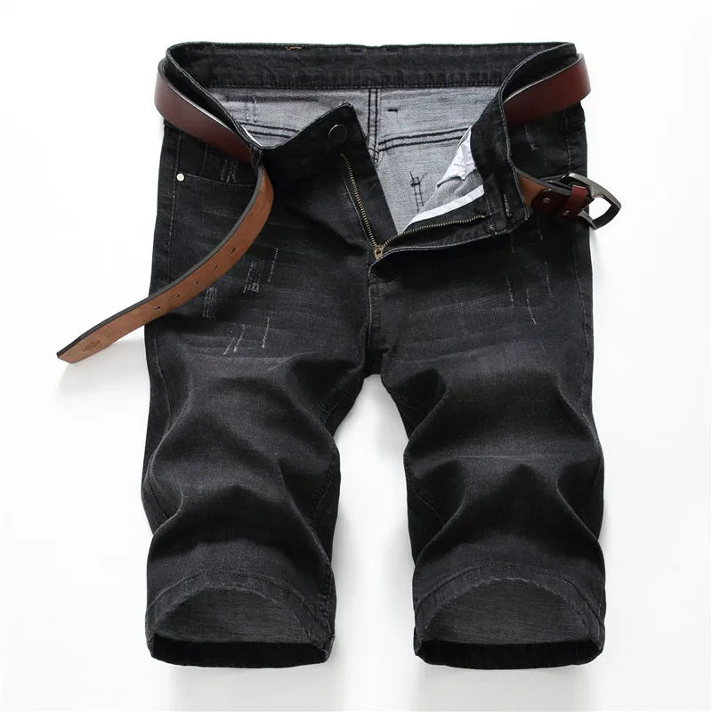 

Black Mens Summer Denim Dhorts Men Stretch Slim Fit Short Jeans Men Cotton Casual Distressed Shorts Knee Length short pants