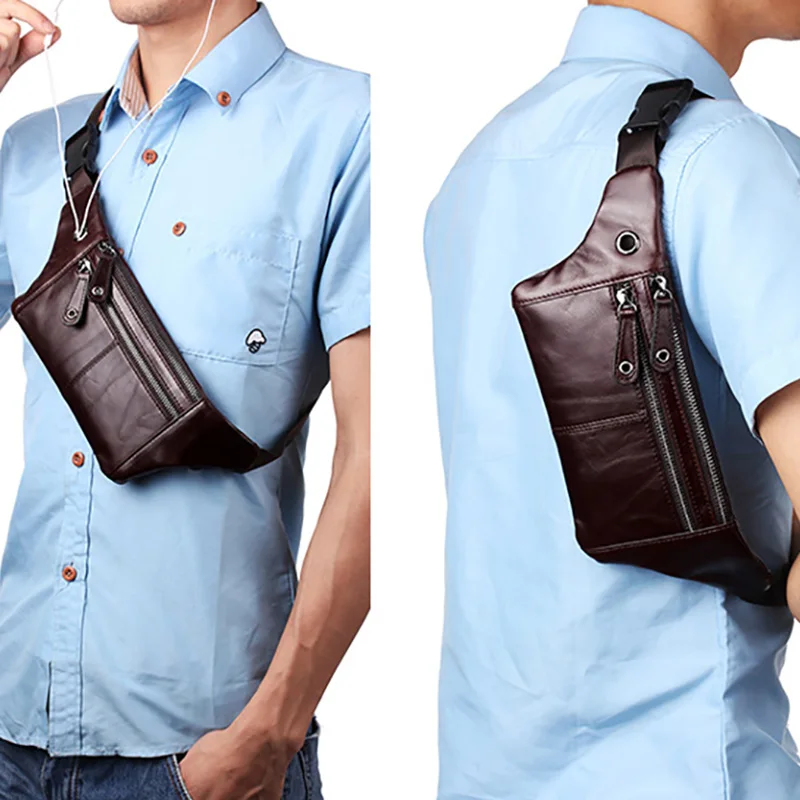 

Men Waist Packs Genuine Leather Mobile Phone Waist Bag Multi-functional Mini Male Chest Bag Fashion Headset Waist Packs