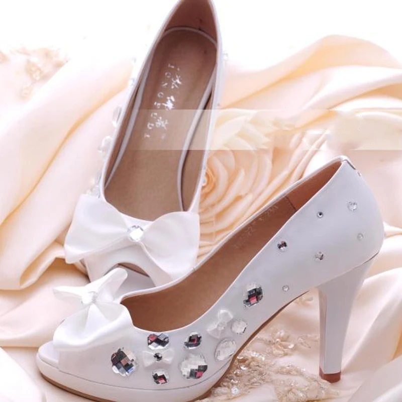 Novedad! para fiesta de graduación con lazo blanco para mujer, zapatos de tacón blanco con diamantes de imitación, zapatos de boda la moda para mujer, zapatos nupciales|prom shoes|bridal shoeshigh heel