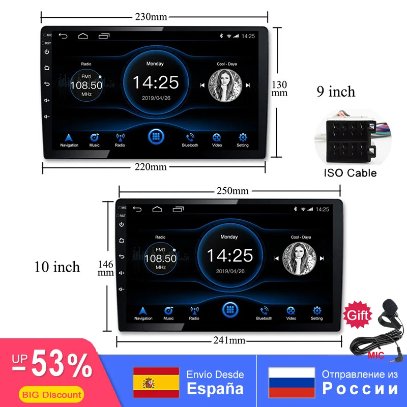 

9/10.1 Inch Universal 2Din Android 8.1 Car Radio RDS GPS Navigation Autoradio Multimedia DVD Player Bluetooth FM Mirror Link OBD