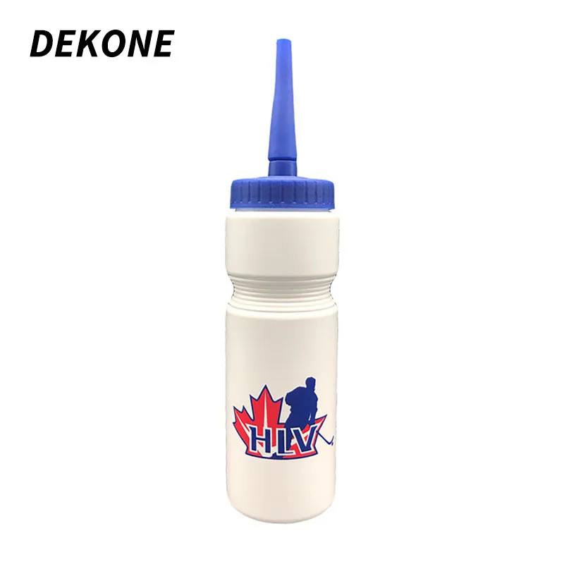 

Hockey Water Bottle White HDPE Plastic NO BPA Sport Ice Hockey Football Lacrosse Bottles Classic Extended Tip Design Sports Gear
