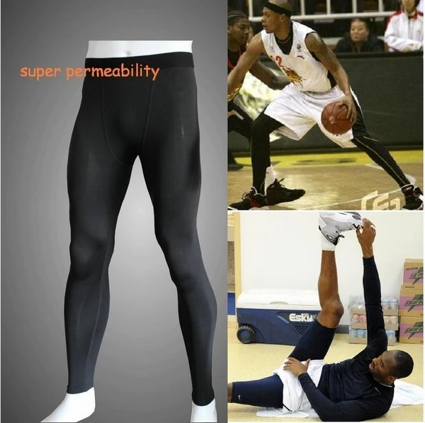 Lycra Tight Stretch Male Men Sports baskeball football long trousers