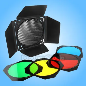 

Godox BD-04 Barn Door + Honeycomb Grid + 4 Color Filter for Standard Reflector