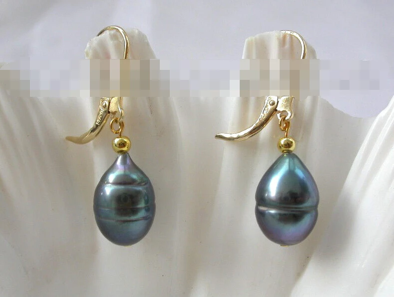 

1258 baroque black freshwater pearls dangle earrings