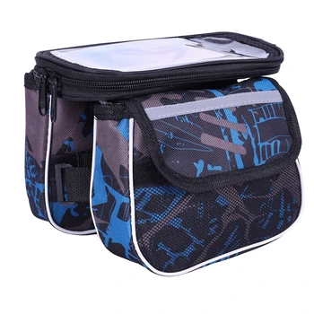 

New Bike front beam bag bilateral saddle bag touch screen phone on the tube beam color: blue