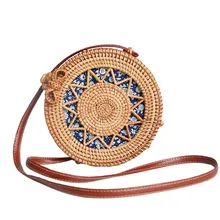 Женская тканая круглая плетеная Сумка из ротанга ручной работы на плечо соломенная сумка через плечо кошелек с ручками полый резной