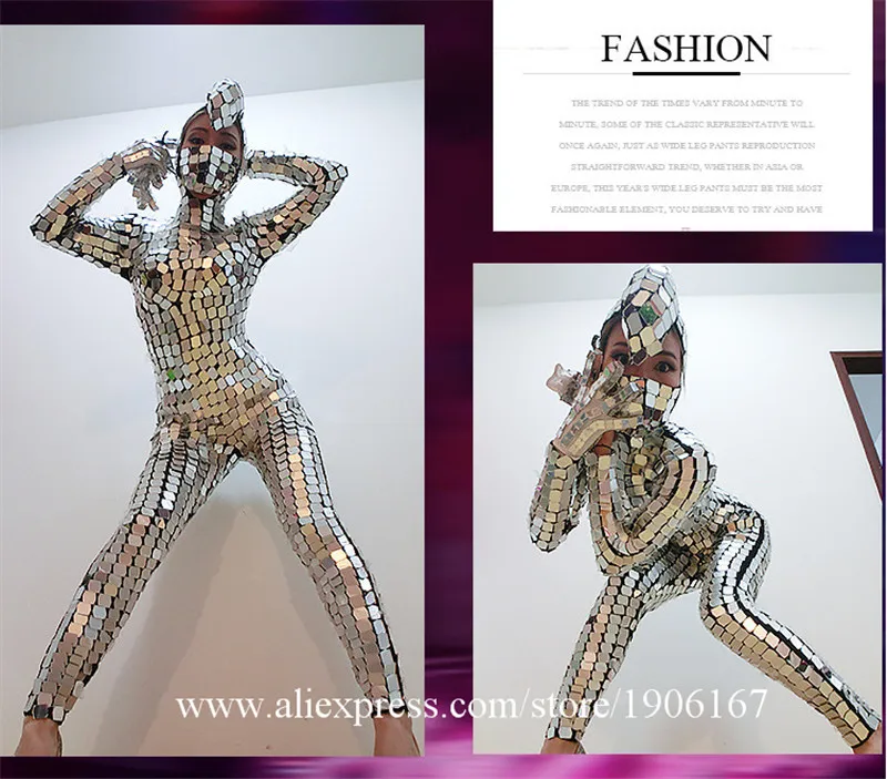 Jazz dance costumes adult nightclub personality sequins snake head mirror man lens jumpsuit gogo costume women4