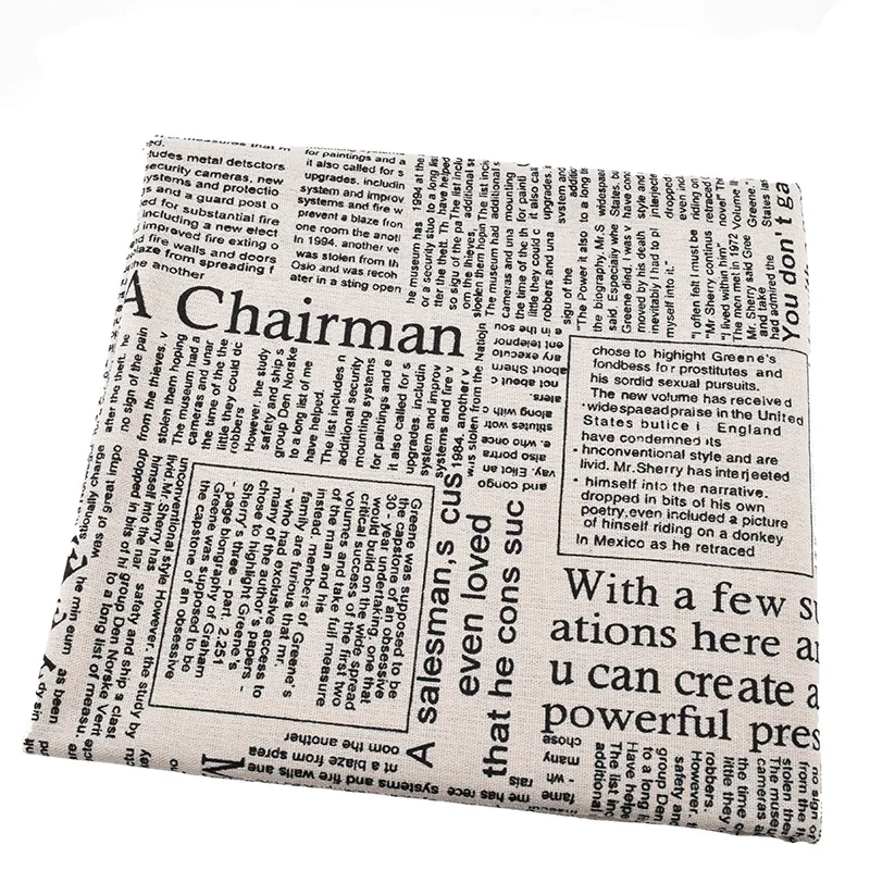 

Printed Cotton Linen Fabric For Quilting,Sewing,Sofa,Curtain,Bag,Cushion,Furniture Cover Material,Newspaper Pattern,Half Meter