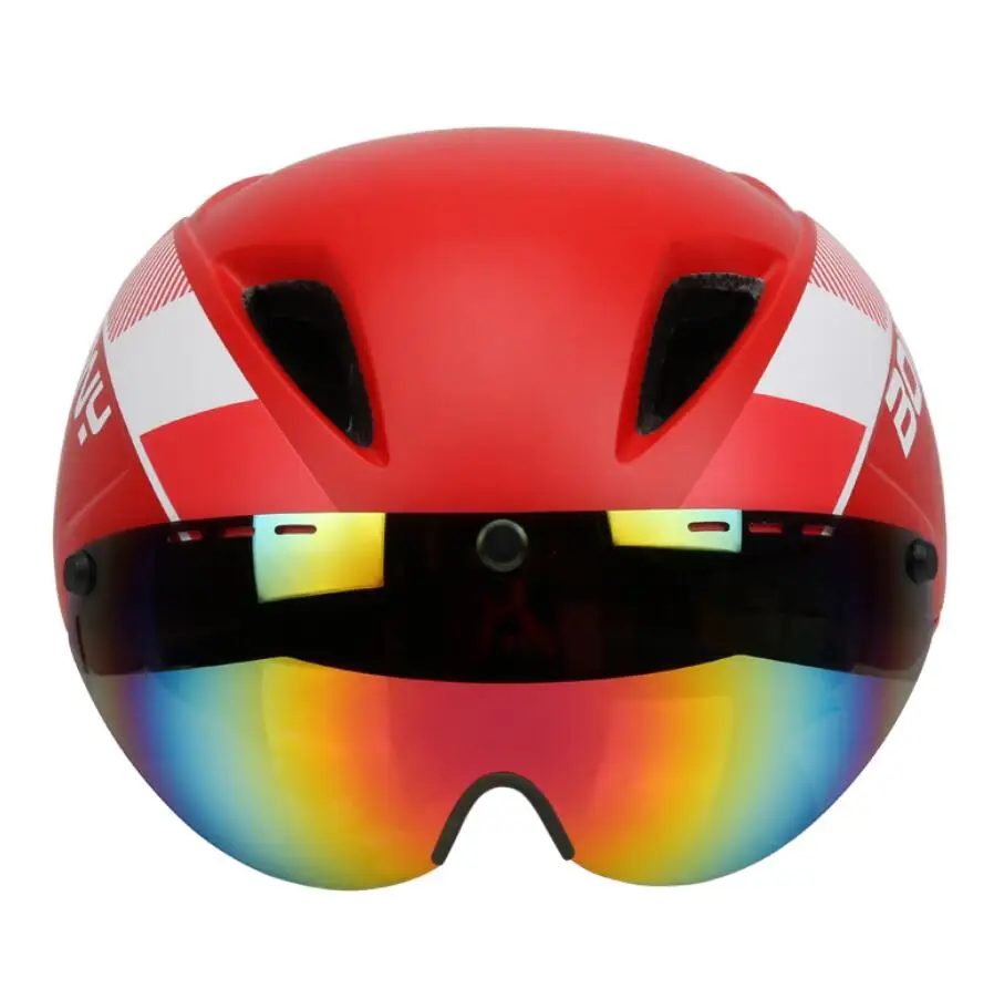 Bolany велосипедный шлем с ультралегкие ветрозащитные Магнитные очки сетка от насекомых цельный литой MTB двухслойный велосипедный шлем - Цвет: Красный