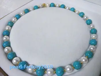 

AAA turquoise SOUTH SEA NATURAL White PEARL NECKLACE 925silver GOLD CLASP 02