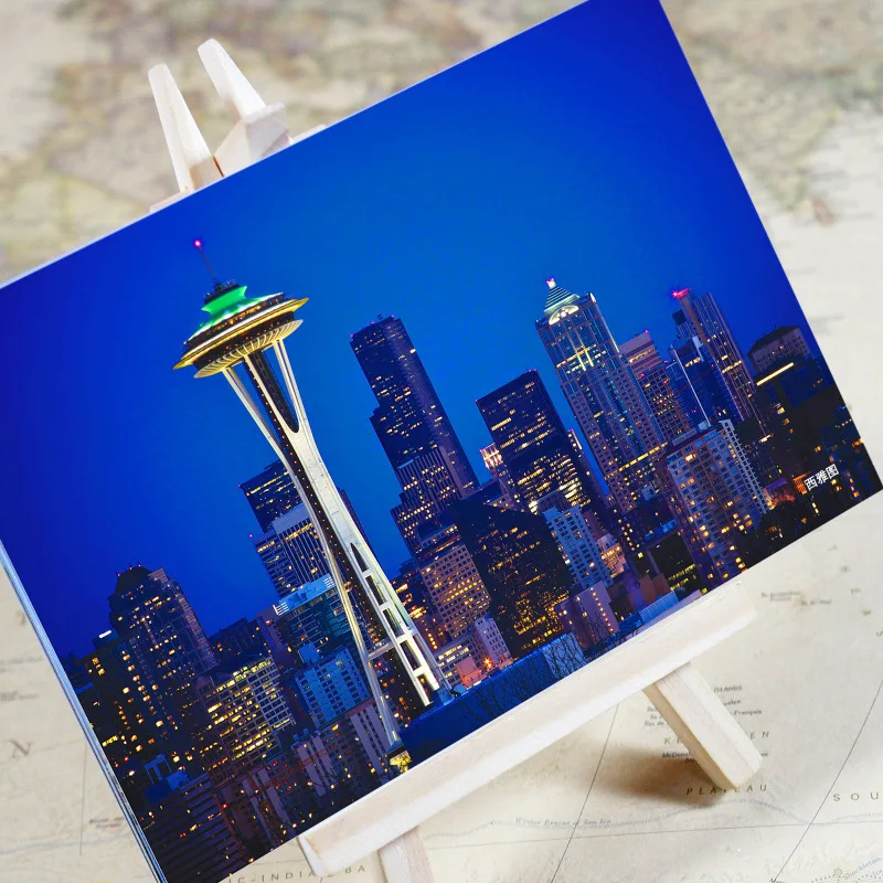 6pcs/set charming City Series Office & School Supplies Calendars, Planners & Cards Seattle Urban Landscape Postcard /greeting Card/birthday Card/christmas Gifts
