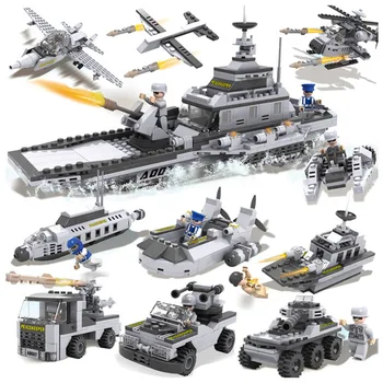 

2018 building blocks puzzle assembling toys early education spell inserting blocks military aircraft carrier model (8+1)