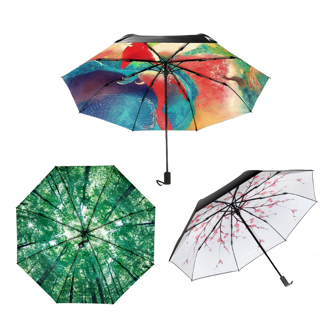 

Creative three folding umbrella sun protection UV plastic black umbrella