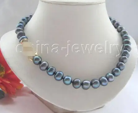 

FREE SHIPPING HOT sell new Style >>>> Pretty 17.5" 11mm black round freshwater pearl necklace - GP clasp