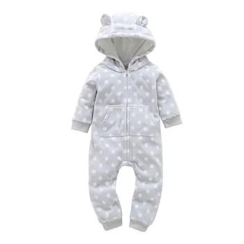 

2020 New Hot Sale Full Autumn Winter Kids Boys Long Sleeve Dot Zipper Hooded Jumpsuit Newborn Boy Girls One Piece Clothes Baby