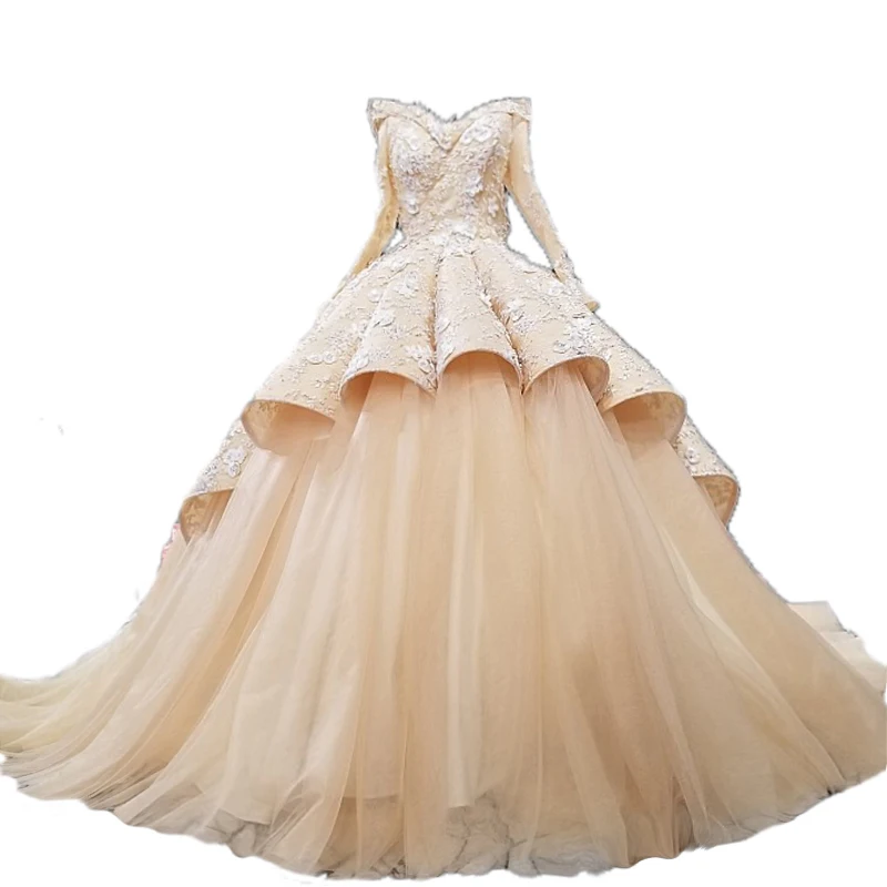 Бальное платье с длинным рукавом, свадебное платье, темное шампанское, красивое свадебное платье, 2018 новые коллекции, арабское свадебное