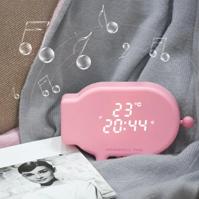 

Multifunction Cartoon Pig Alarm Clock Temperature Lamp Function USB Charge Clock for Bedroom JA55