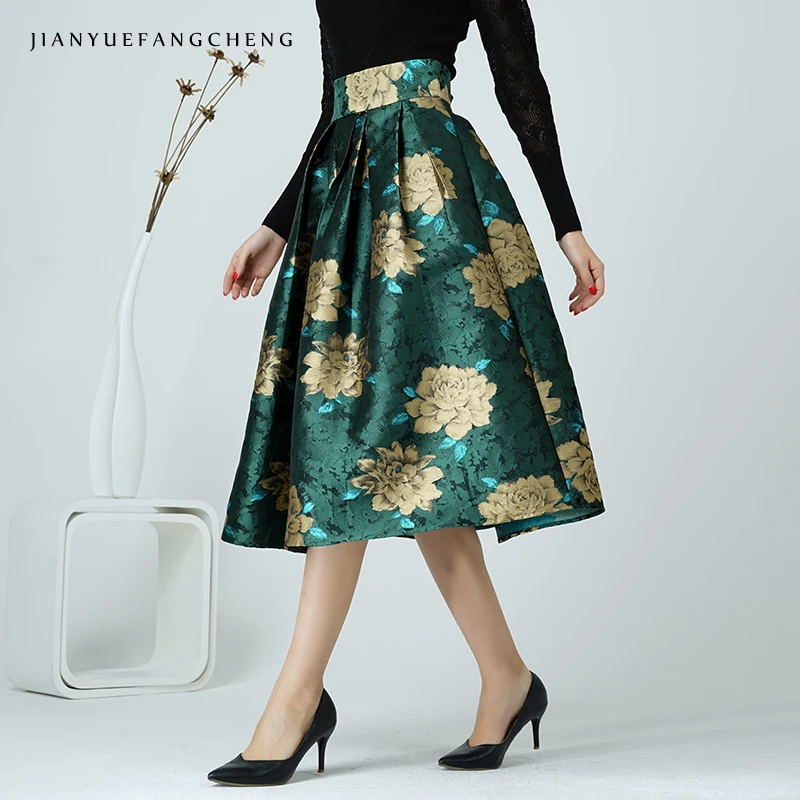 2019 Vintage Womens A Line High Waist Tutu Skirt Floral Pleated Ball Gown Ladies Plus Size Midi Skirt Mid-Calf Jupe For Women 2019 Vintage Womens A Line High Waist Tutu Skirt Floral Pleated Ball Gown Ladies Plus Size Midi Skirt Mid-Calf Jupe For Women