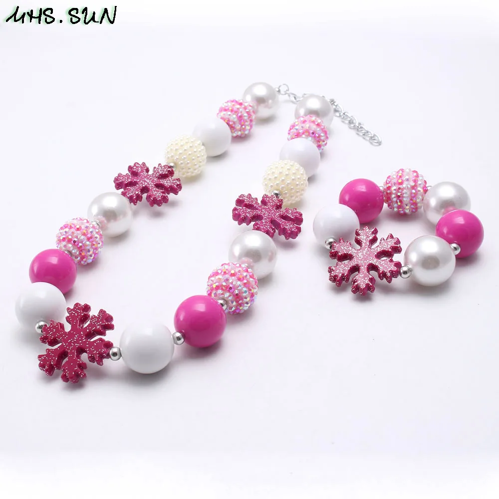 

MHS.SUN 1PC baby girls chunky snowflake beads necklace bracelets handmade bubblegum pearl necklace jewelry for kids child gift